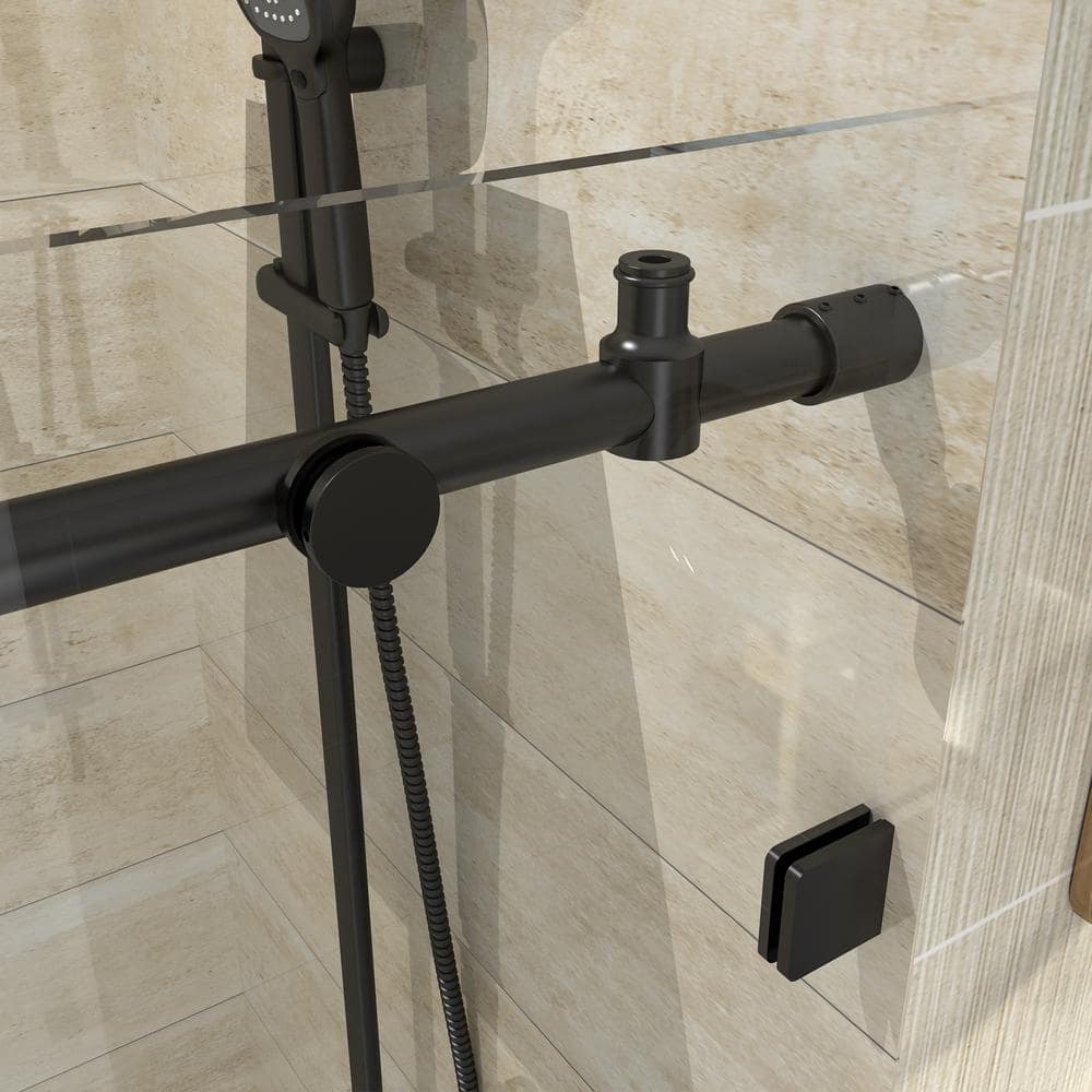 Matte Black Frameless Sliding Shower Door with Clear Glass