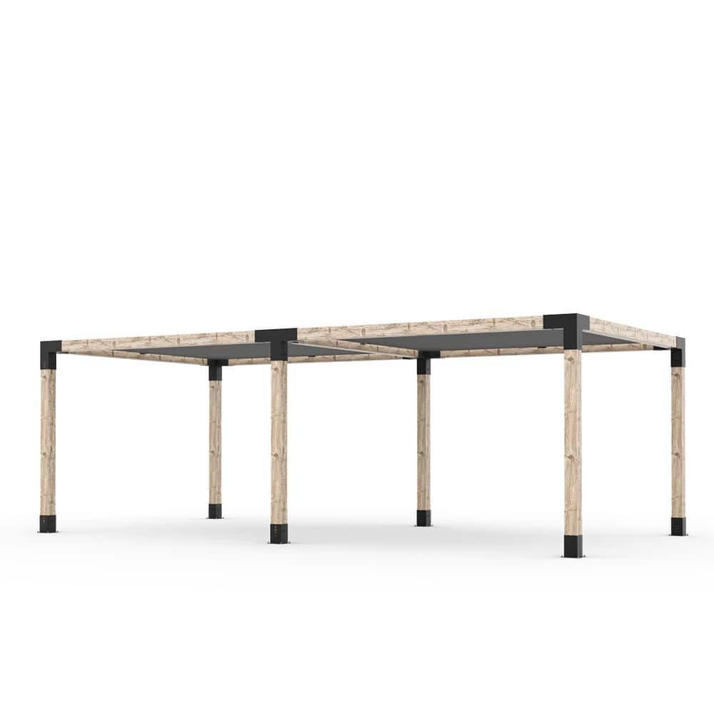 TOJA GRID 12 ft. x 24 ft. Double Pergola Kit with 2 Graphite Shade Sails, for 6x6 Wood