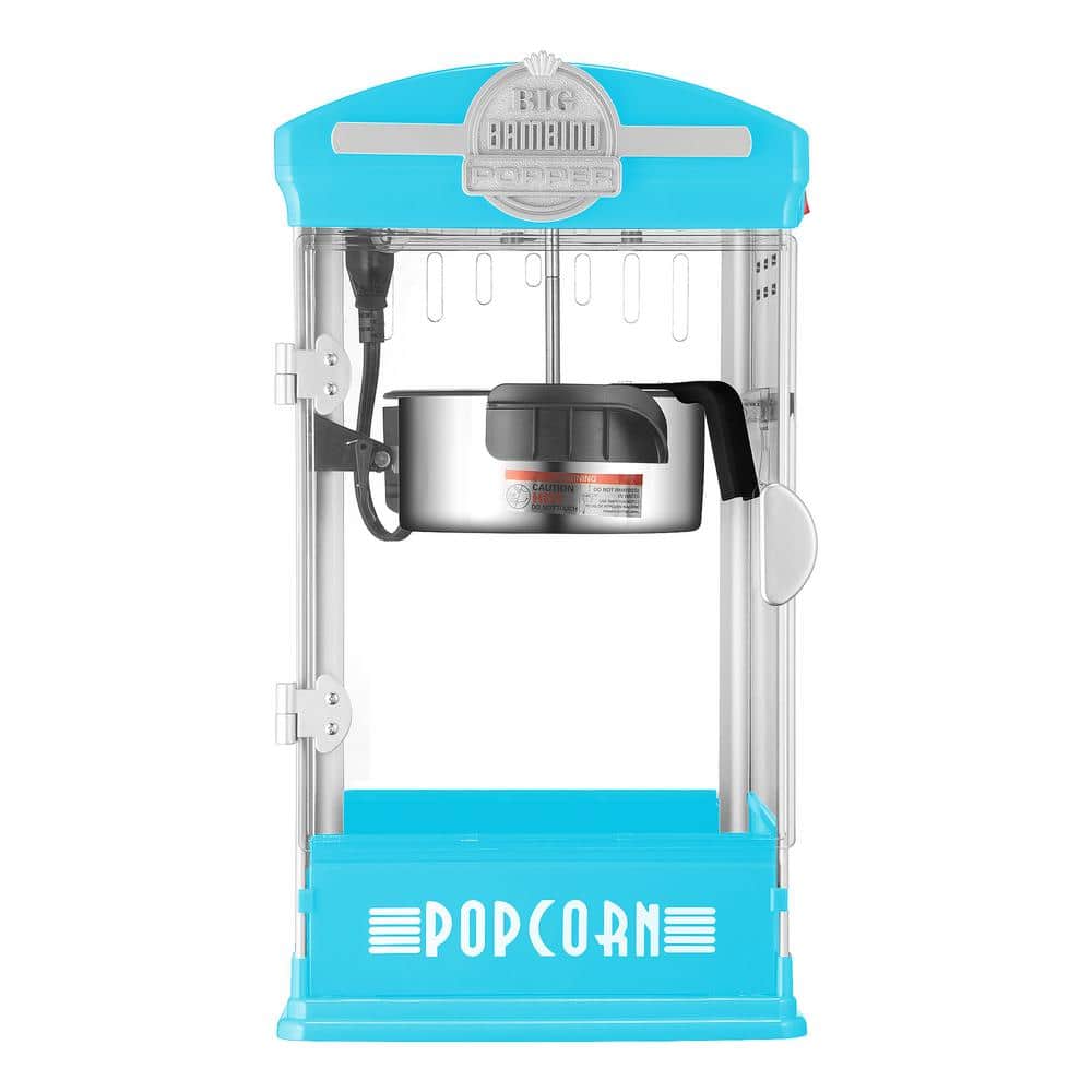 Great Northern Little Bambino 2.5 oz. Kettle Blue Countertop Popcorn Machine with Measuring Spoon, Scoop, and 25 Serving Bags