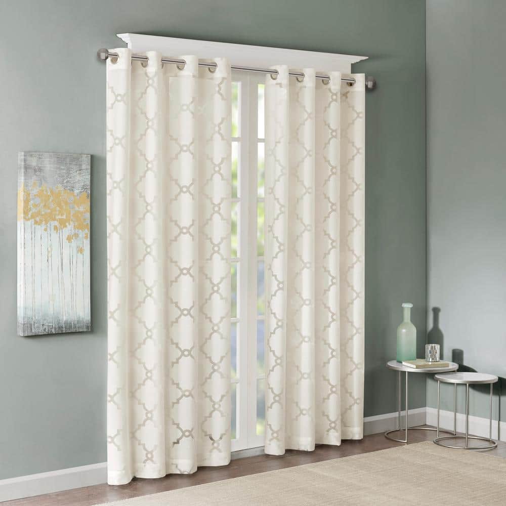 Ivory Sheer Grommet Burnout Fretwork Curtain Panel
