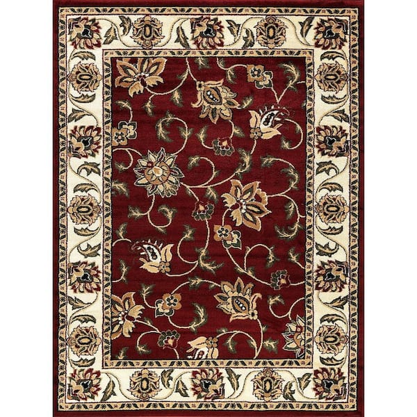 World Rug Gallery Nova Sarouk Burgundy 5 ft. 3 in. x 7 ft. 3 in. Area Rug