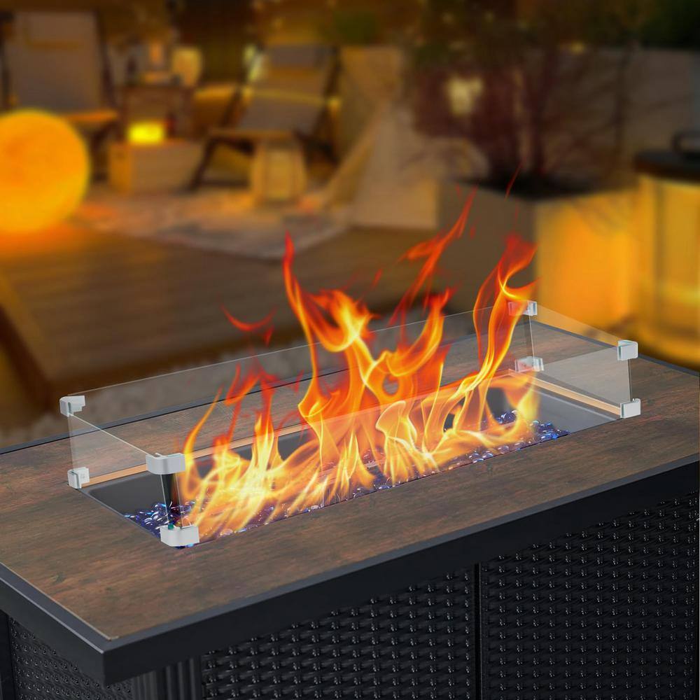 29 in. X 13 in. X 4.5 in. Rectangular Tempered Glass Wind Guard for Fire Pit Table