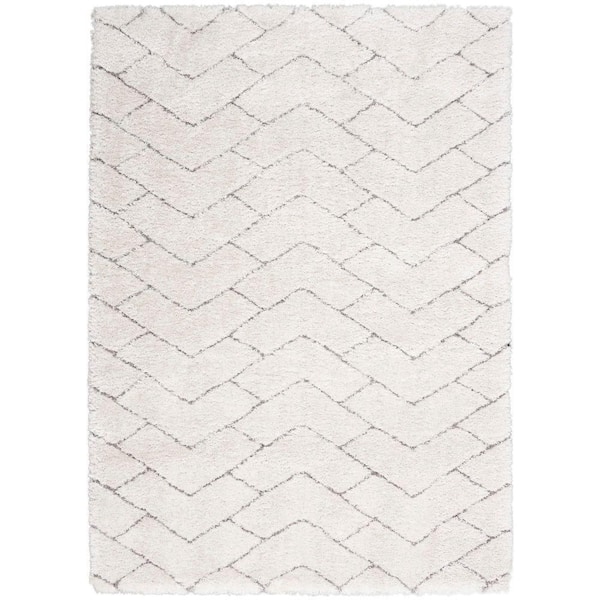 Nourison Dreamy Shag Ivory/Grey 5 ft. x 7 ft. Abstract Contemporary Area Rug
