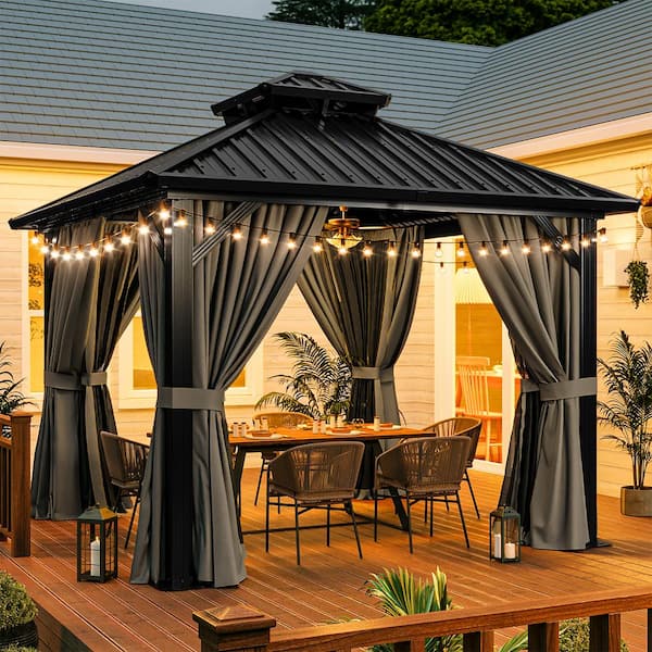 仁丹10 KTMBDW 10' x 10' Hardtop Gazebo, Aluminum Frame Gazebos with