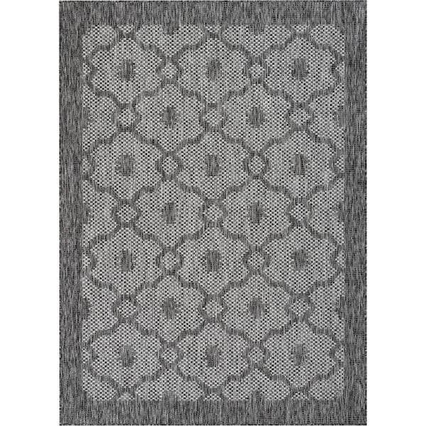 Well Woven Medusa Sol Lattice Grey 6 ft. 7 in. x 9 ft. 3 in. Trellis Indoor Outdoor Distressed Flat Weave Area Rug