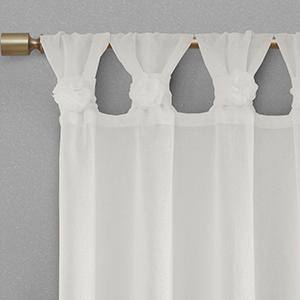 White Sheer Tab Top Faux Linen Kitchen Window Panel