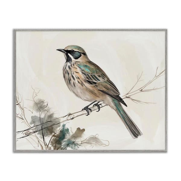 Stupell Industries Perched Bird Illustration by LSR Creative Studio Gray Framed Animal Giclee Art Print 11 in. x 14 in.