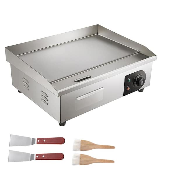 21 in. Commercial Electric Griddle, 1600 Watt Stainless Steel 252 sq. in. Grill, Non-Stick Iron Cooking Plate, Silver