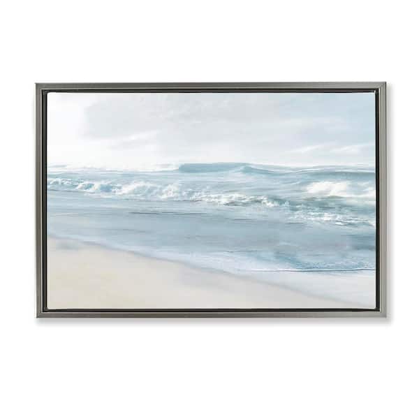 Calm Blue Beach Waves by Mike Calascibetta Gray Floater Frame Coastal Graphic Art Print 21 in. x 31 in.