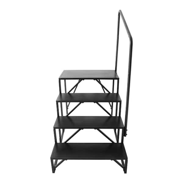 RV Steps, 4-Step RV Stairs, 440 lbs. Load Capacity, Thickened Carbon Steel, With Handrail, Non-Slip Steps for Safe Entry