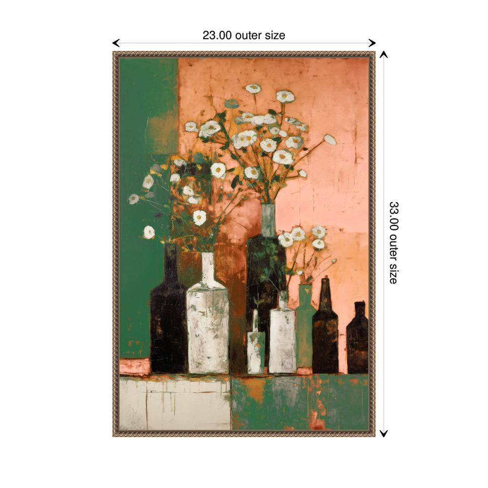 Botanic-Inspired Framed Canvas Wall Art with Weathered Embellishment