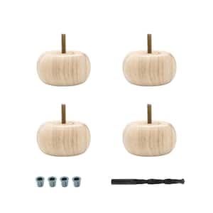 1-7/8 in. x 3-5/8 in. Unfinished Solid Hardwood Round Bun Foot (4-Pack)