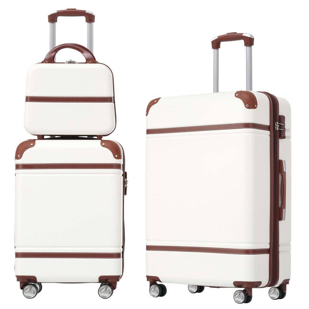 3-Piece White Hardshell and Cosmetic Case Spinner Luggage Set with TSA Lock Lightweight