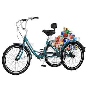 Tricycle 24 in., 3 Wheel 7 Speed Bikes Cruise Trike with Shopping Basket for Adult Tricycle