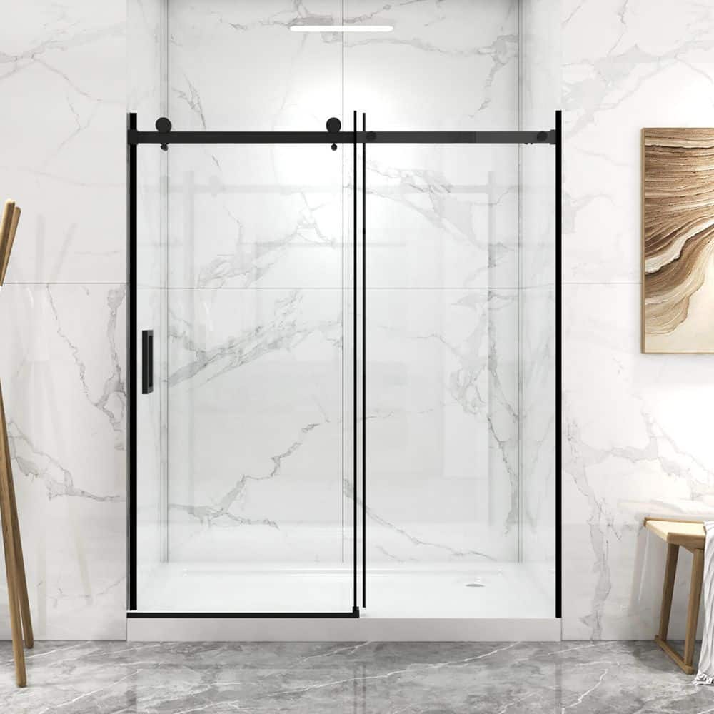 60 in. W x 70 in. H Sliding Frameless Shower Door in Matte Black Finish with Clear Glass price history on PriceWatchPro