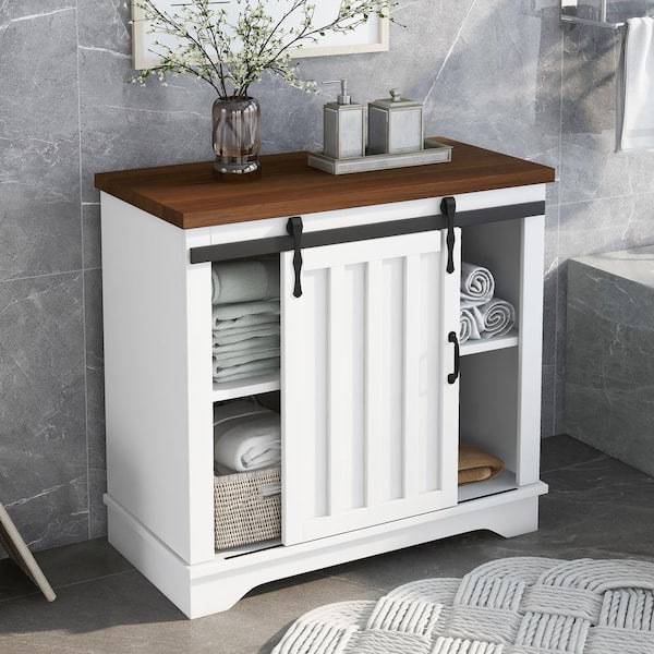 FORCLOVER White Kitchen Cabinet Sideboard Cupboard Storage with Sliding Doors