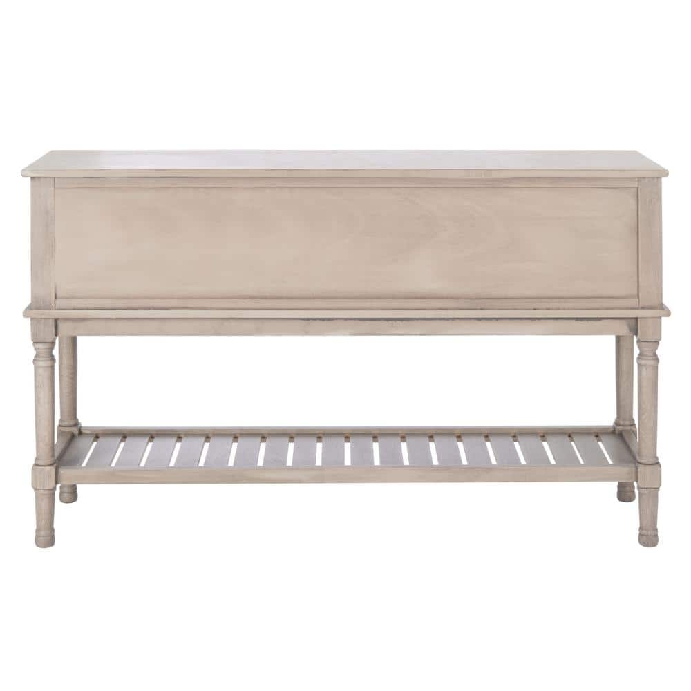 Greige Wood and Metal Console Table with Storage Drawers