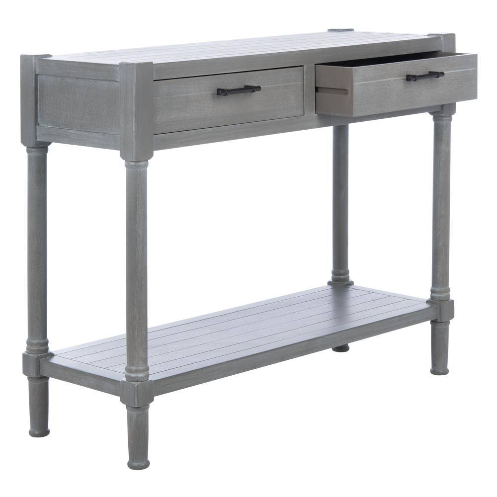 Elegant Whitewashed Grey 40" Metal & Wood Console Table with Storage