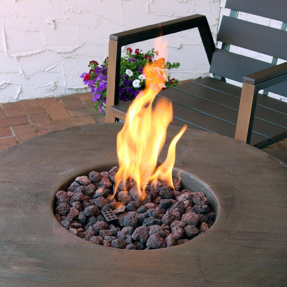 Light Brown Rope and Barrel Design Propane Gas Fire Pit Table