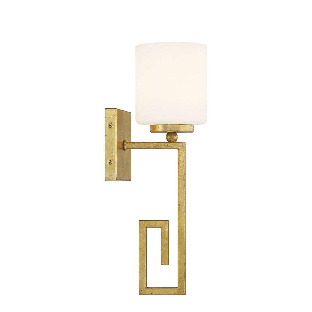 True Gold Dimmable Wall Sconce with White Opal Glass Shade