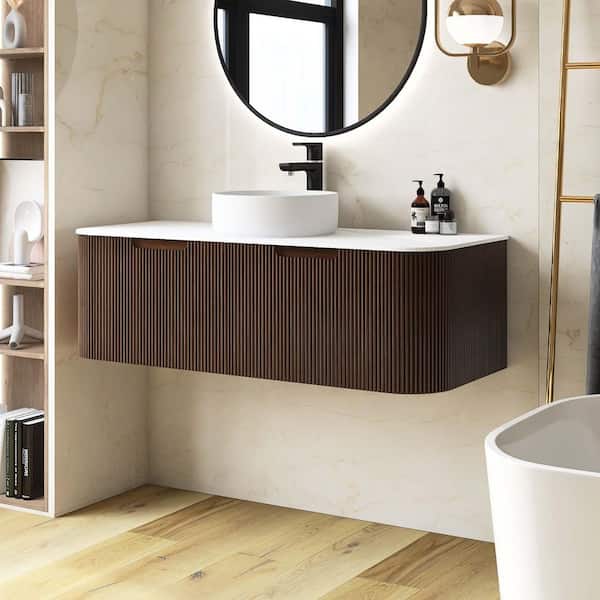 Y♡ Yingze 48 in. Wall Mounted Single Sink Walnut Bath Vanity with