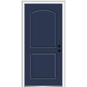 36 in. x 80 in. Left-Hand Inswing 2-Panel Archtop Classic Painted Fiberglass Smooth Prehung Front Door