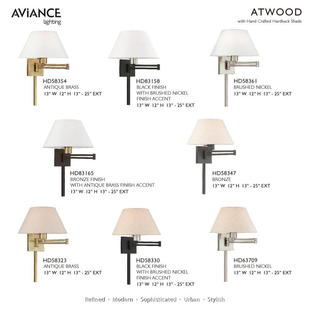 Black and Brushed Nickel Swing Arm Wall Sconce with Fabric Shade
