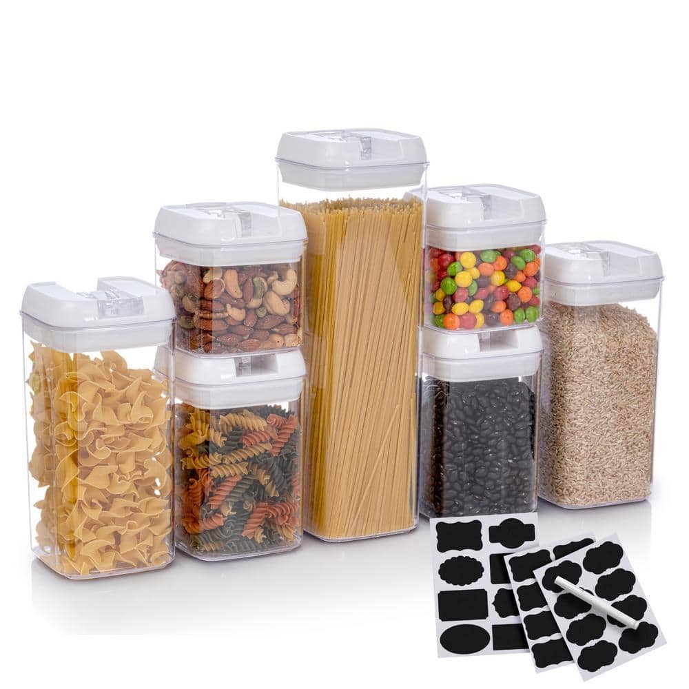 7-piece Plastic Stackable Airtight Food Storage Container Set - White