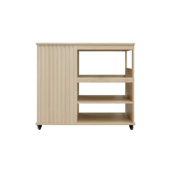 Tileon Natural Rolling Serving Utility Trolley Cart Modern Kitchen Island with Storage Drawer Wine Rack Lockable Casters