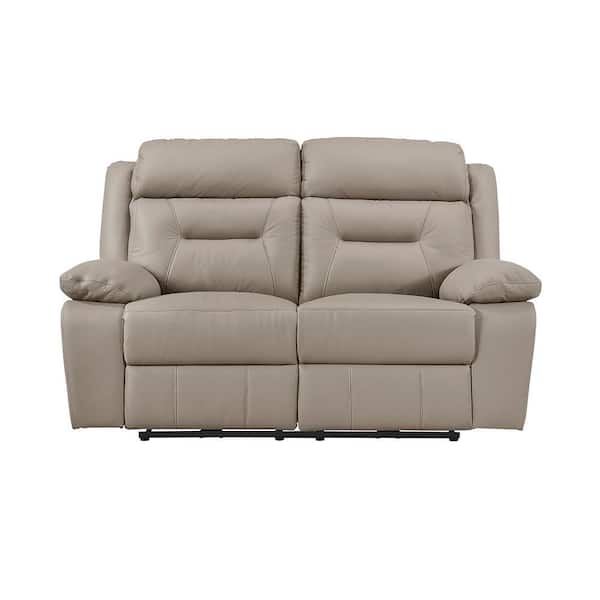 Emillia 62.5 in. W Latte Leather Power Double Reclining 2-Seater Loveseat