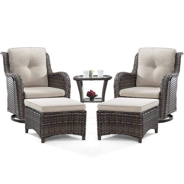 JOYSIDE 5Piece Wicker Patio Outdoor Conversation Rocking Chair Set