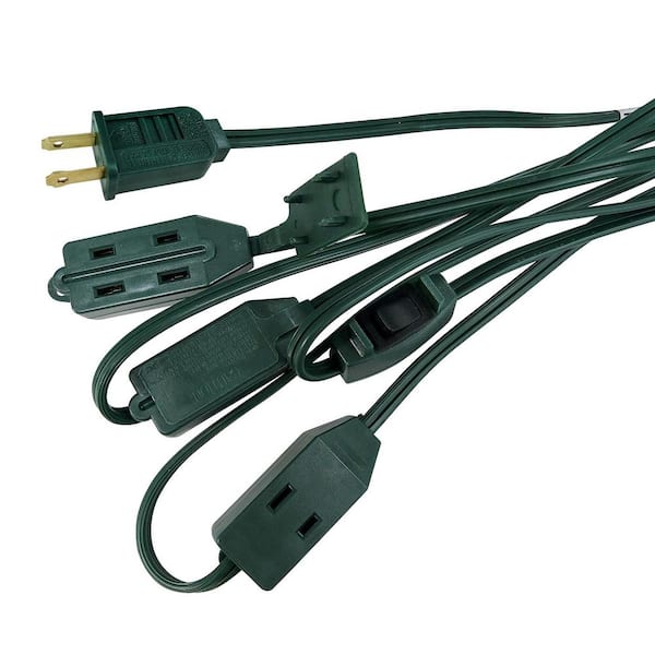 15 ft. 18 / 2-Light Duty Indoor Inline Extension Cord with 9-Outlet, Green