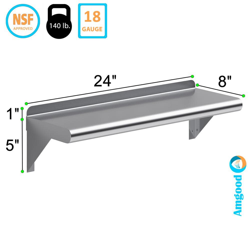24" Stainless Steel Wall Shelf with Brackets