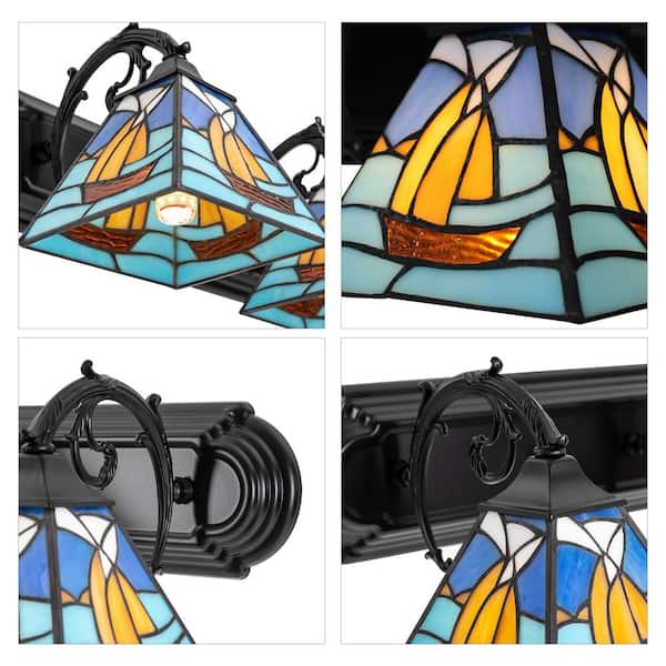 OUKANING 23.6 in. 3-Light Black and Blue Vintage Tiffany