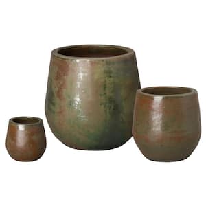9 in., 15 in., 21 in. D Green Wash Ceramic Round Pots (Set of/3)