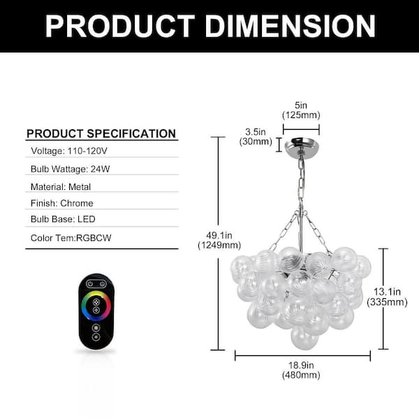 YANSUN 1-Light Nickel Bubble Ball Glass Integrated LED Chandelier