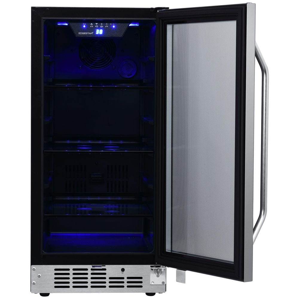 EdgeStar 15-Inch Stainless Steel Undercounter Beverage Cooler with Glass Door