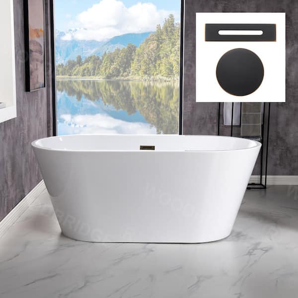 WOODBRIDGE Willingboro 54 in. Acrylic FlatBottom Double Ended Bathtub with Oil-Rubbed Bronze Overflow and Drain Included in White