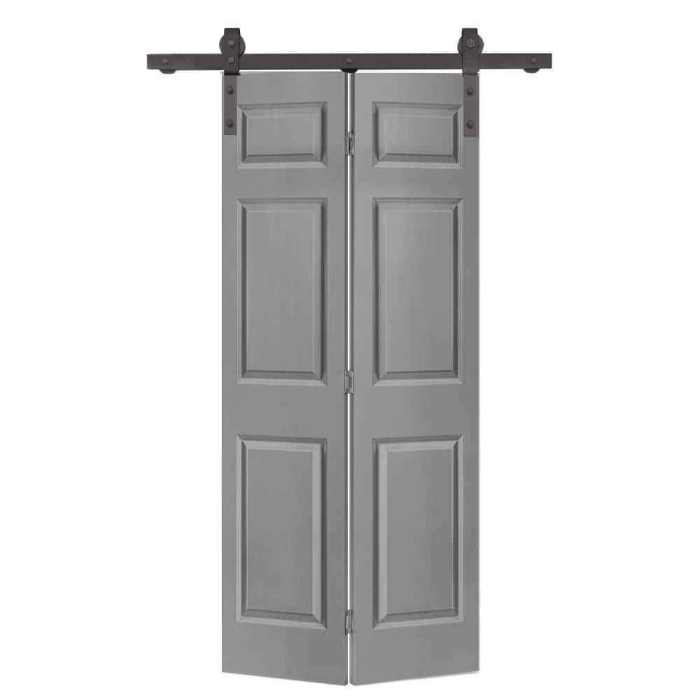 CALHOME 30 in. x 80 in. 6 Panel Light Gray Painted MDF Composite Bi ...