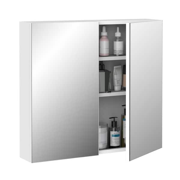 24 in. W x 22 in. H Rectangular Steel Frame Medicine Cabinet with Mirror, Bathroom Mirror Cabinet with Shelf and 2 Doors