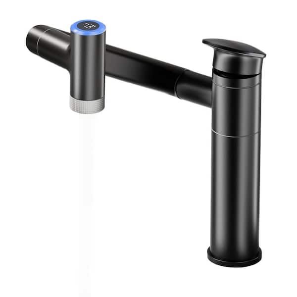 1 Hole Bathroom Vanity Faucet with 2 Water Outlet Modes and Temper Display, Height Adjustable, 1080° Rotatable, Black
