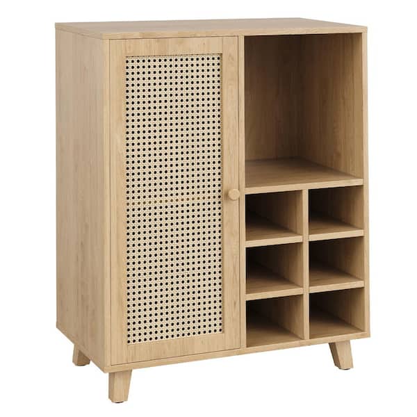 34in Natural Sideboard Cabinet,Buffet Storage,Wine Coffee Bar Cabinet,Accent Cabinet with Wine Racks for Living Room