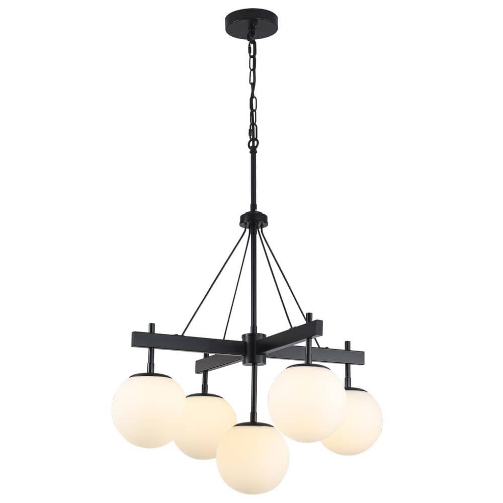 5-Light Black Mid Century Sputnik Chandelier with Milk White Globe Glass Shade Pendant light for Dining Room price history on PriceWatchPro