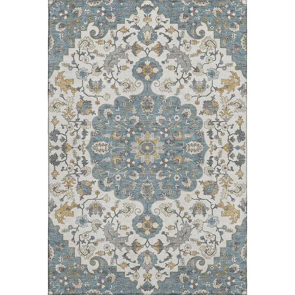 Mayfield Premium Machine Washable Abstract AMF2463 Teal 8 ft. x 10 ft. Area Rug