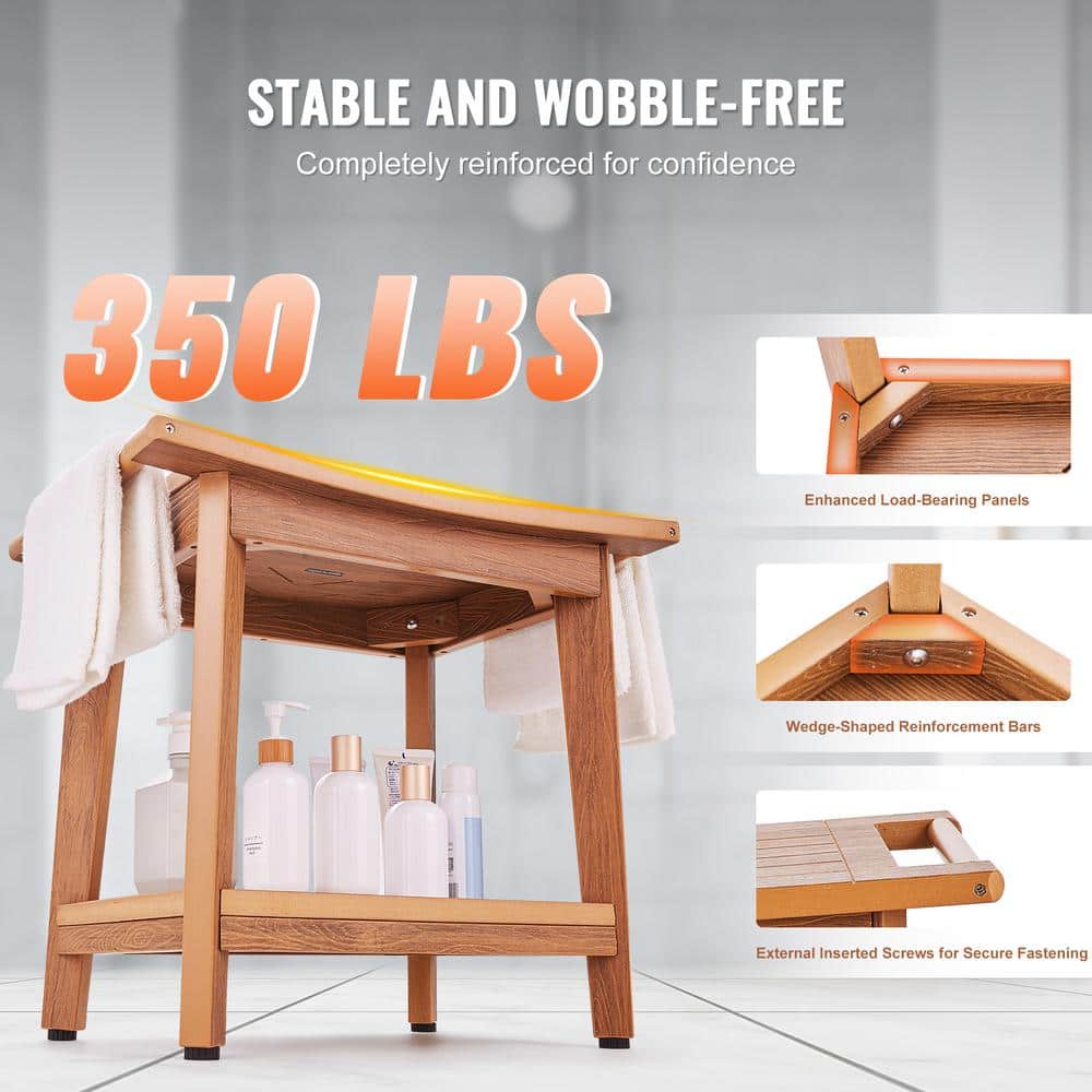 Bamboo and Wood Shower Bench with Shelf