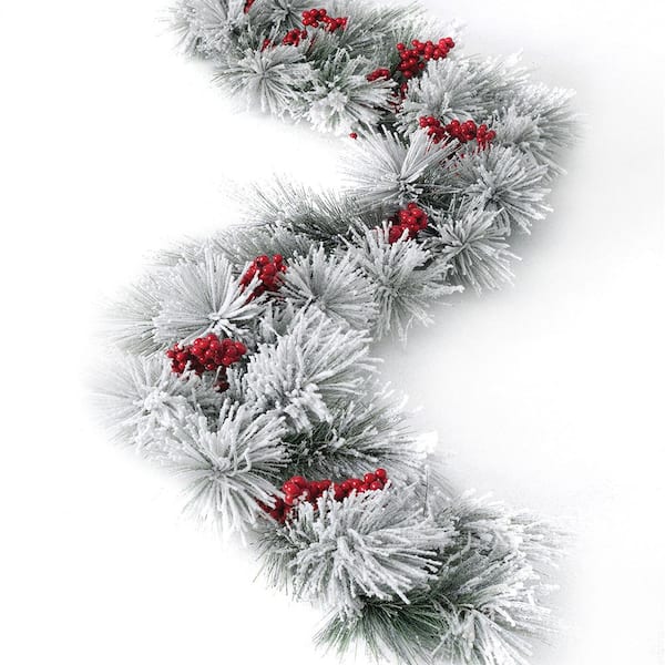 SULLIVANS 5 ft. Unlit Green Flocked Pine/Berry Artificial Christmas Garland