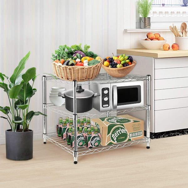 3 Tier Heavy Duty 3-Shelf Shelving Unit for Kitchen in Silver