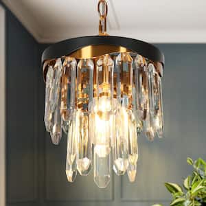 Zephyrine 1-Light Matte Black and Plating Brass Tiered Pendant Light with Crystals and No Bulb Included