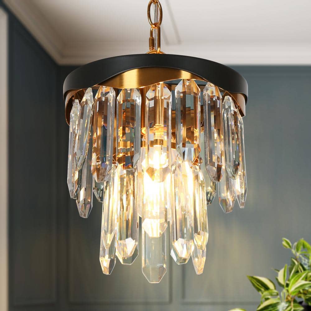 Mini Matte Black and Gold Crystal Drum Pendant Light