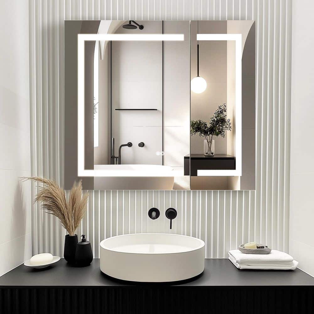 Santona 36 in. W x 32 in. H Rectangular Aluminum Frameless Medicine Cabinet with LED Mirror price history on PriceWatchPro
